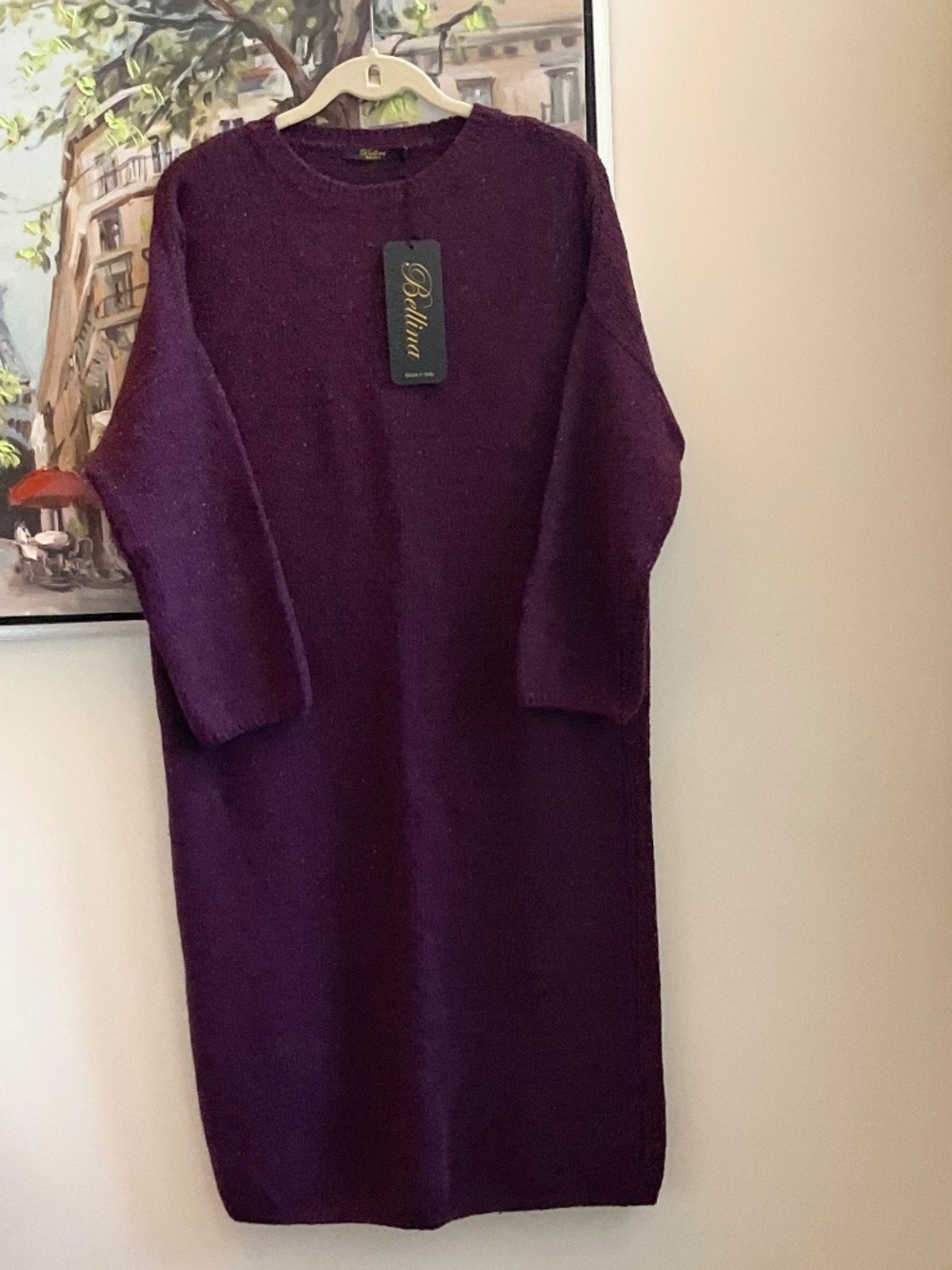 Bellina Made in Italy Wool Blend Tweed Knit Sweater Dress Plum Purple XXL NWT